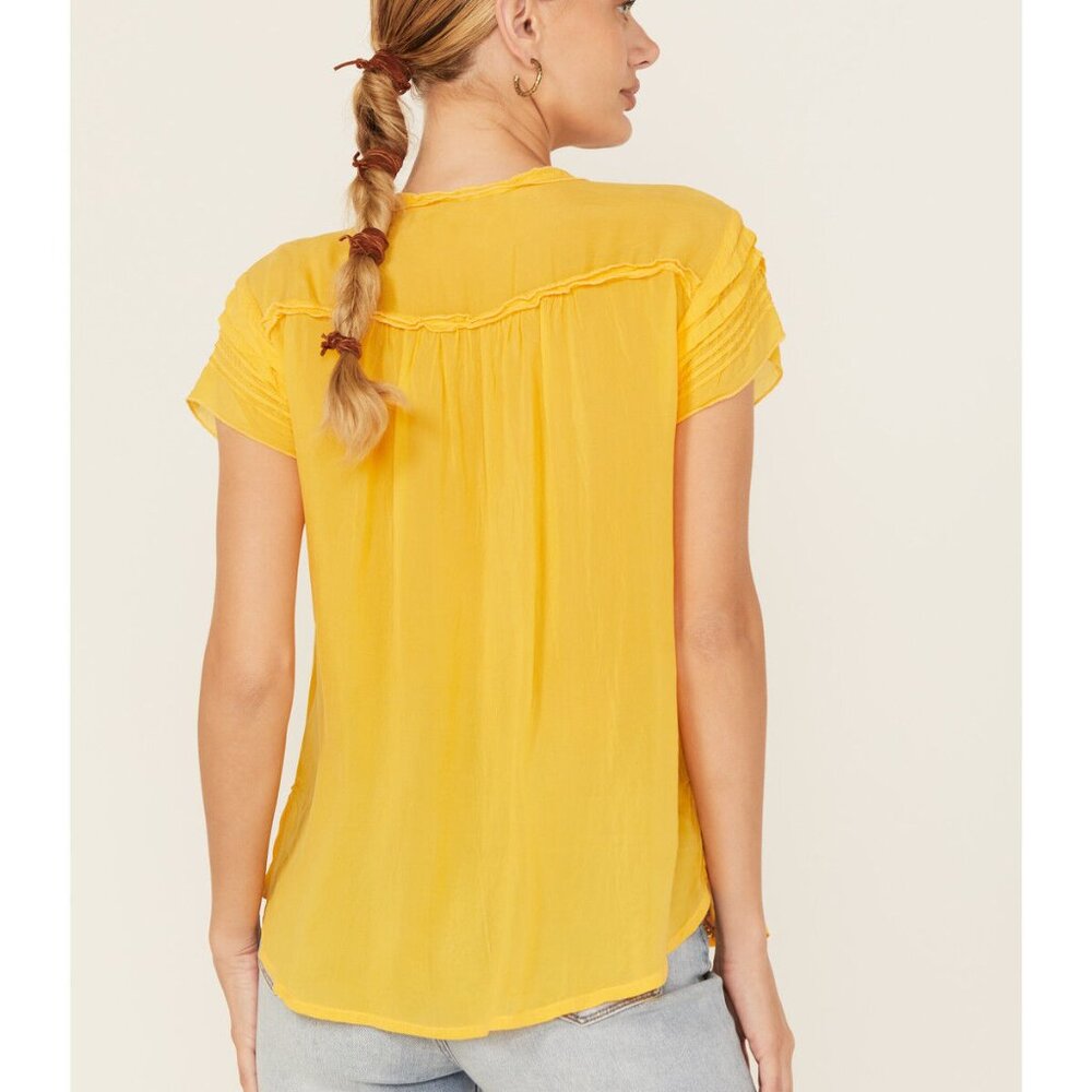 NEW JOHNNY WAS LAFARET Yellow Embroidered Blouse, Short Sleeve, size L - Picture 3 of 14